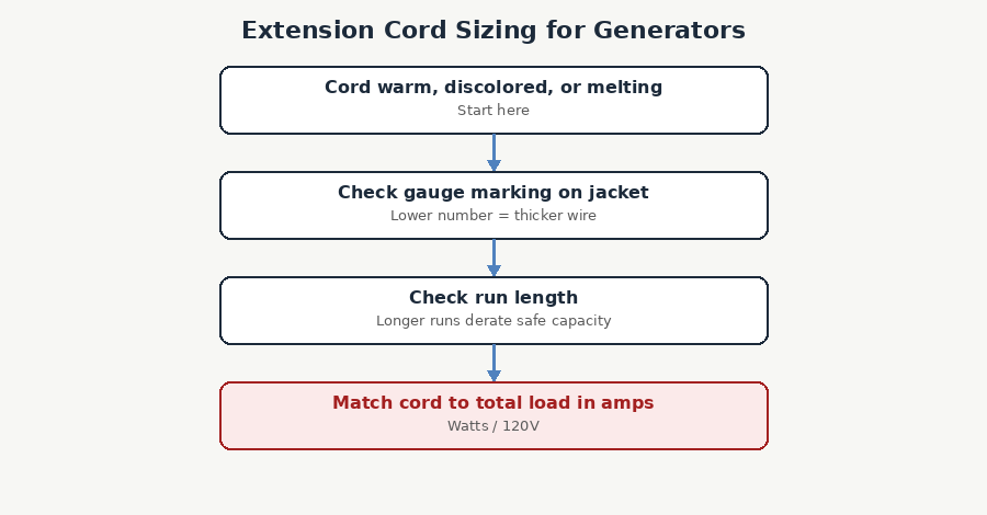 Extension cord sizing flowchart for generator use