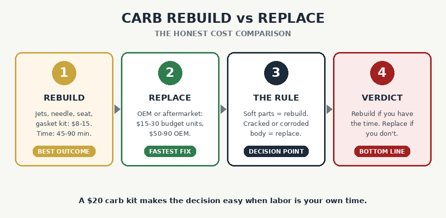 Generator carburetor rebuild vs replace decision: rebuild costs, replace costs, the decision rule, and bottom line