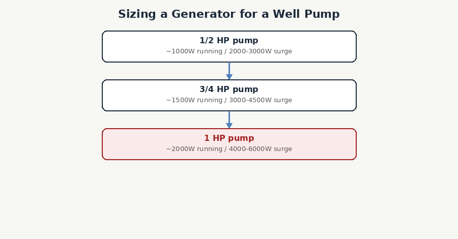 Generator sizing chart for well pump running and surge wattage