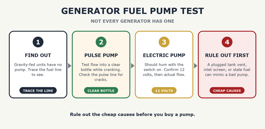 Generator Fuel Pump: How to Test a Vacuum or Electric Pump - the steps: find out, pulse pump, electric pump, rule out first